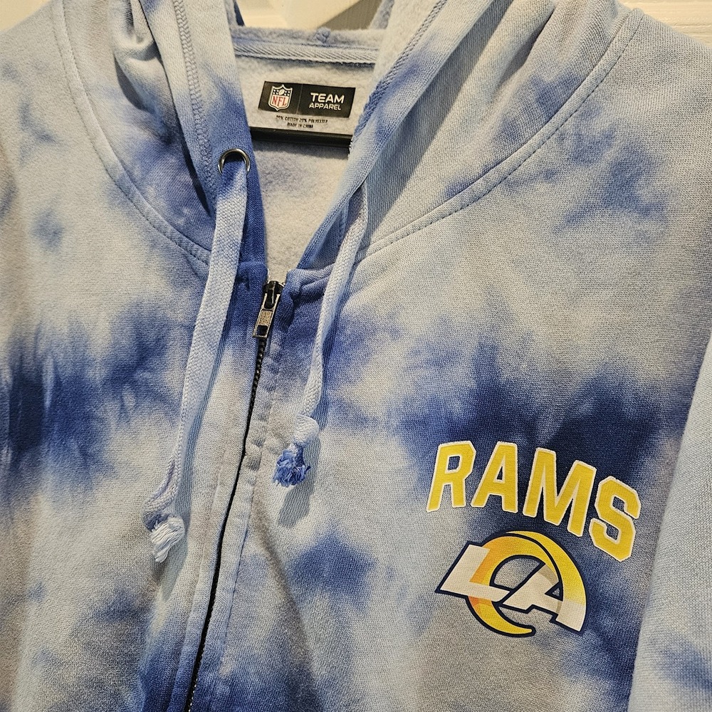 Los Angeles Rams Women's Tie Dye Full Zip Hoodie Sweatshirt Blue Size XL NFL - Picture 2 of 6